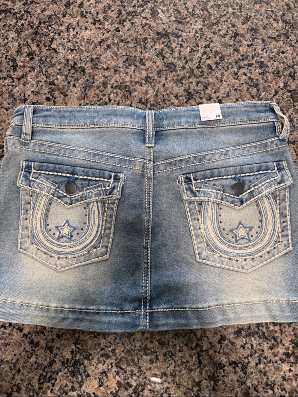 Rue21 Light Wash Denim Mini Skirt with Embroidered Pockets